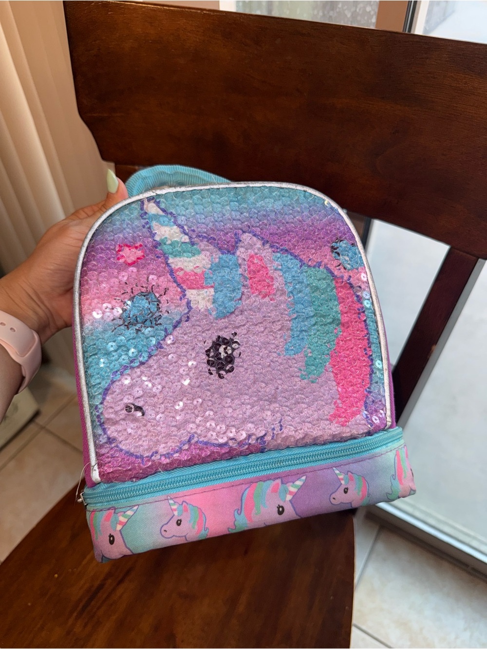 Sequin Unicorn Kids Lunch Bag in Pink & Teal